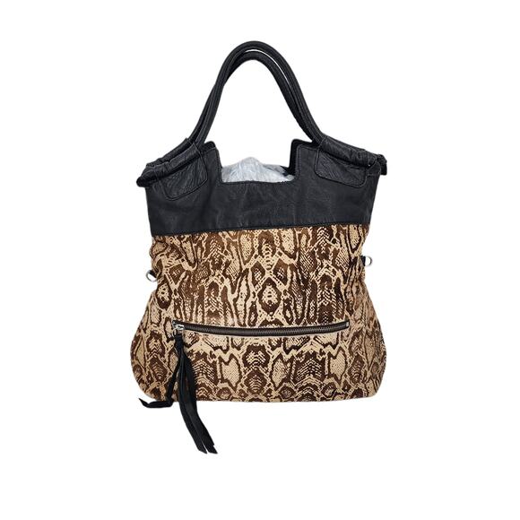 Foley + Corinna Snakeskin Print Lined Large Shoulder Bag Tote Bag Handbag Purse - Picture 5 of 5